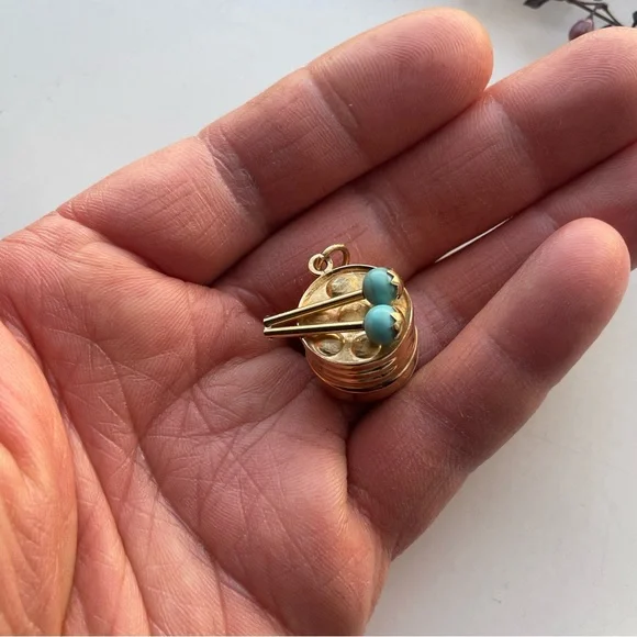 14K Yellow Gold Drum Charm Pendant 6.30 grams Vintage - Picture 14 of 16